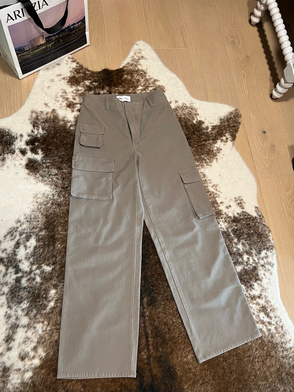 TNA Aritzia Wide-Leg Cargo Pants in Taupe